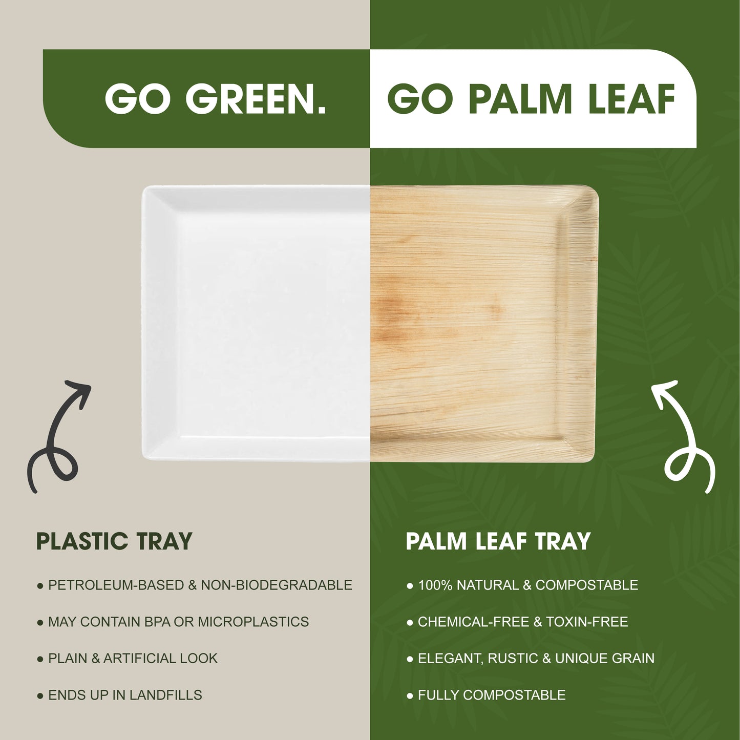 Disposable Palm Leaf Serving Trays Large, Eco Friendly Biodegradable Wooden Plates for Platters, Starters, Parties, Catering & Charcuterie Board, Hot Food Trays (13x11 inch)