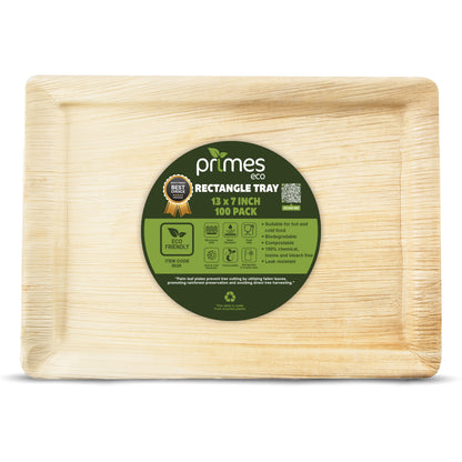 Disposable Palm Leaf Serving Trays Large, Eco Friendly Biodegradable Wooden Plates for Platters, Starters, Parties, Catering & Charcuterie Board, Hot Food Trays (13x11 inch)