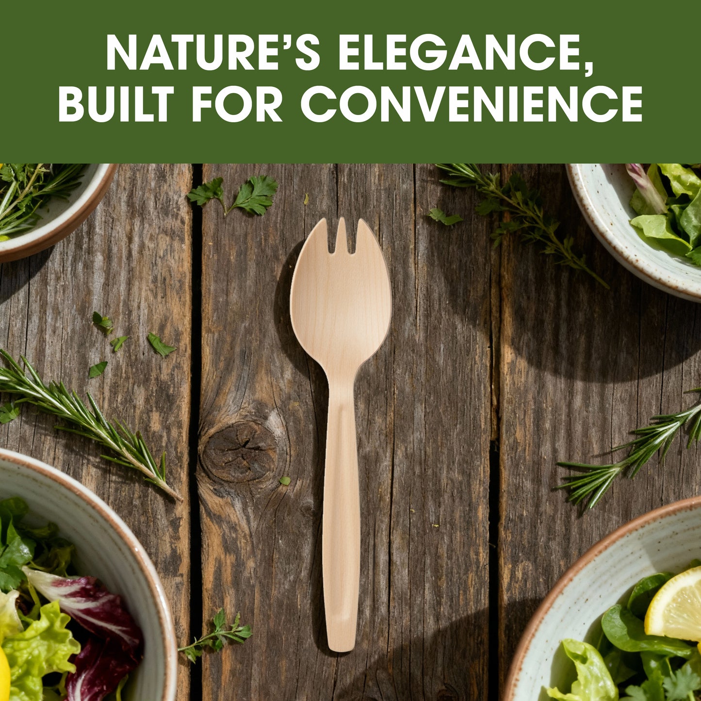 Disposable Palm Leaf 5 Inch Salad Bowls with Wooden Spork Set | Small Serving Bowls Made from Naturally Fallen Areca Palm Leaves | Ideal for Salads, Starters & Events