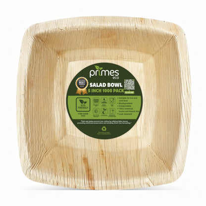 Disposable Palm Leaf Salad Bowls 5-Inch (13 cm) – Natural Palm Leaf Bowls for Snacks, Crisps and Small Salads Ideal for Parties, Weddings, Picnics, Charcuterie & Catering