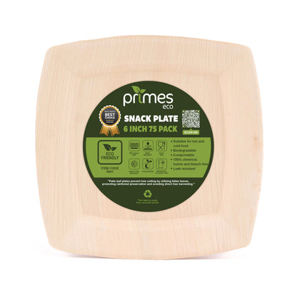 6 Inch Disposable Palm Leaf Snack Plates, Small Square Serving Plates for Appetizers, Desserts & Finger Food, Natural Leaf Tableware for Parties, Events, Catering & Home Use