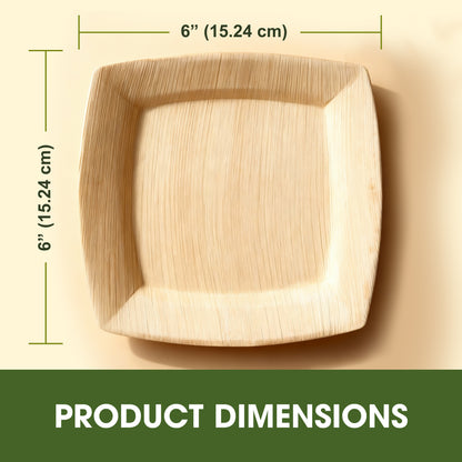 6 Inch Disposable Palm Leaf Snack Plates, Small Square Serving Plates for Appetizers, Desserts & Finger Food, Natural Leaf Tableware for Parties, Events, Catering & Home Use