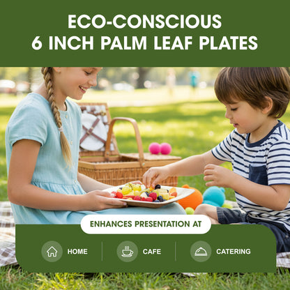 6 Inch Disposable Palm Leaf Snack Plates, Small Square Serving Plates for Appetizers, Desserts & Finger Food, Natural Leaf Tableware for Parties, Events, Catering & Home Use