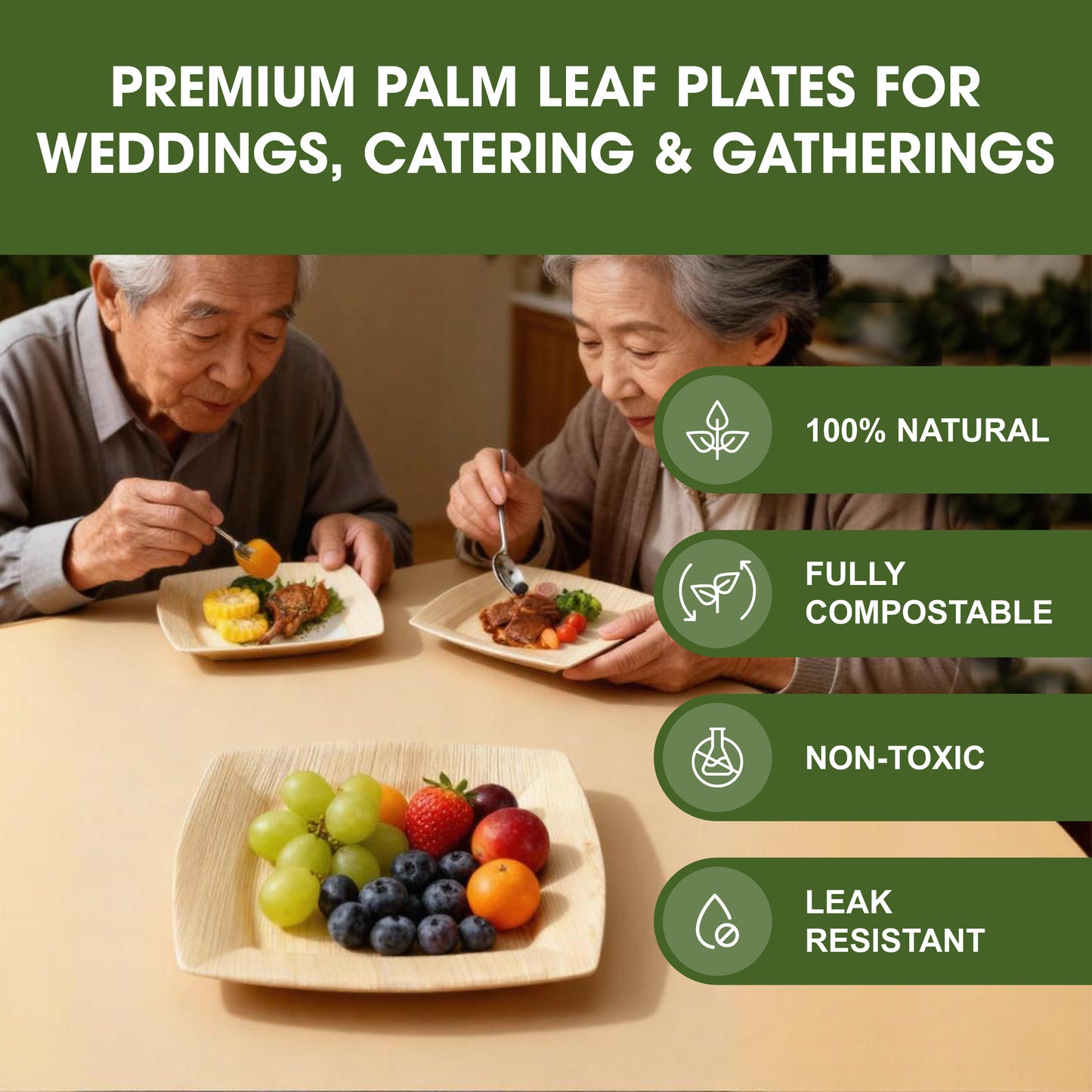 6 Inch Disposable Palm Leaf Snack Plates, Small Square Serving Plates for Appetizers, Desserts & Finger Food, Natural Leaf Tableware for Parties, Events, Catering & Home Use