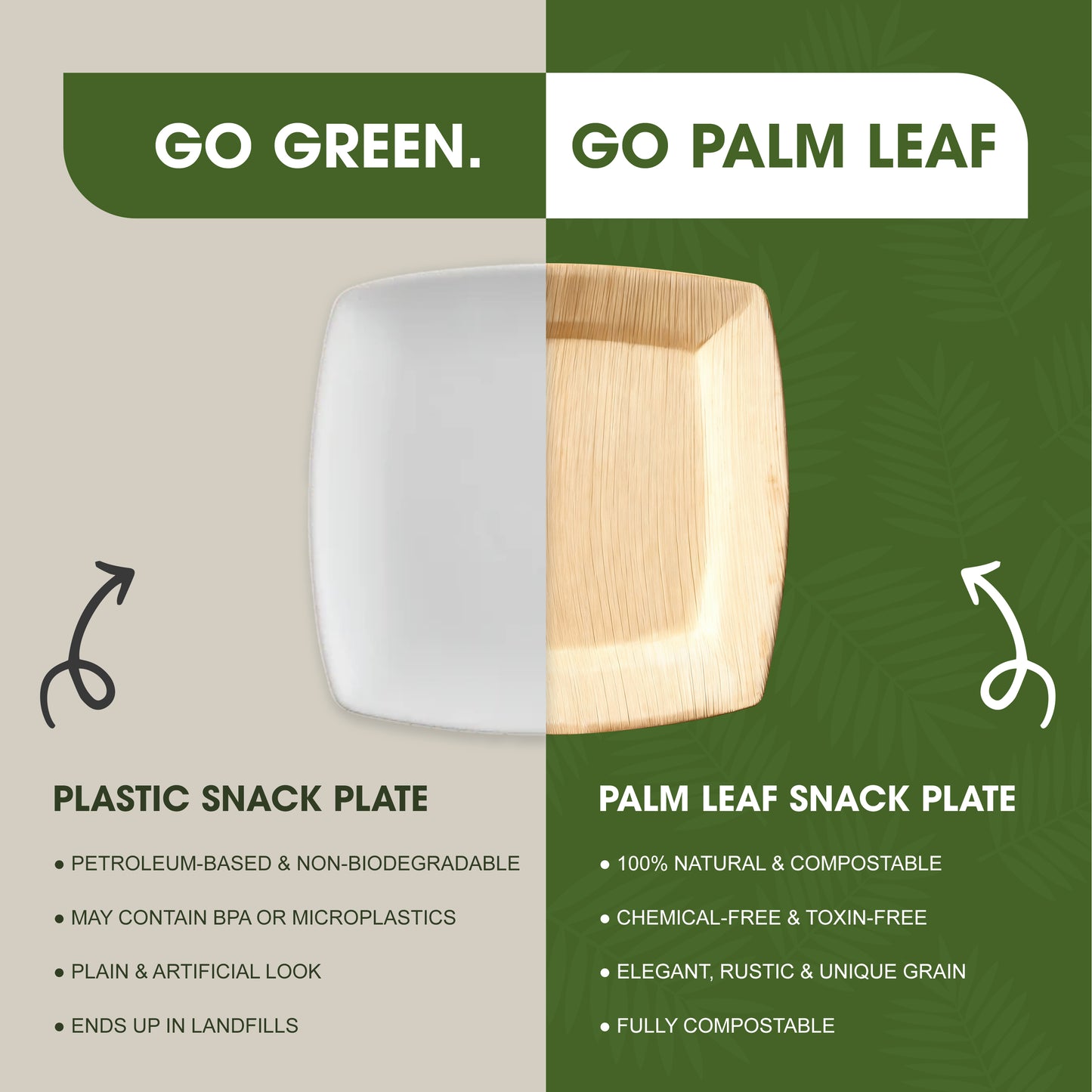 6 Inch Disposable Palm Leaf Snack Plates, Small Square Serving Plates for Appetizers, Desserts & Finger Food, Natural Leaf Tableware for Parties, Events, Catering & Home Use