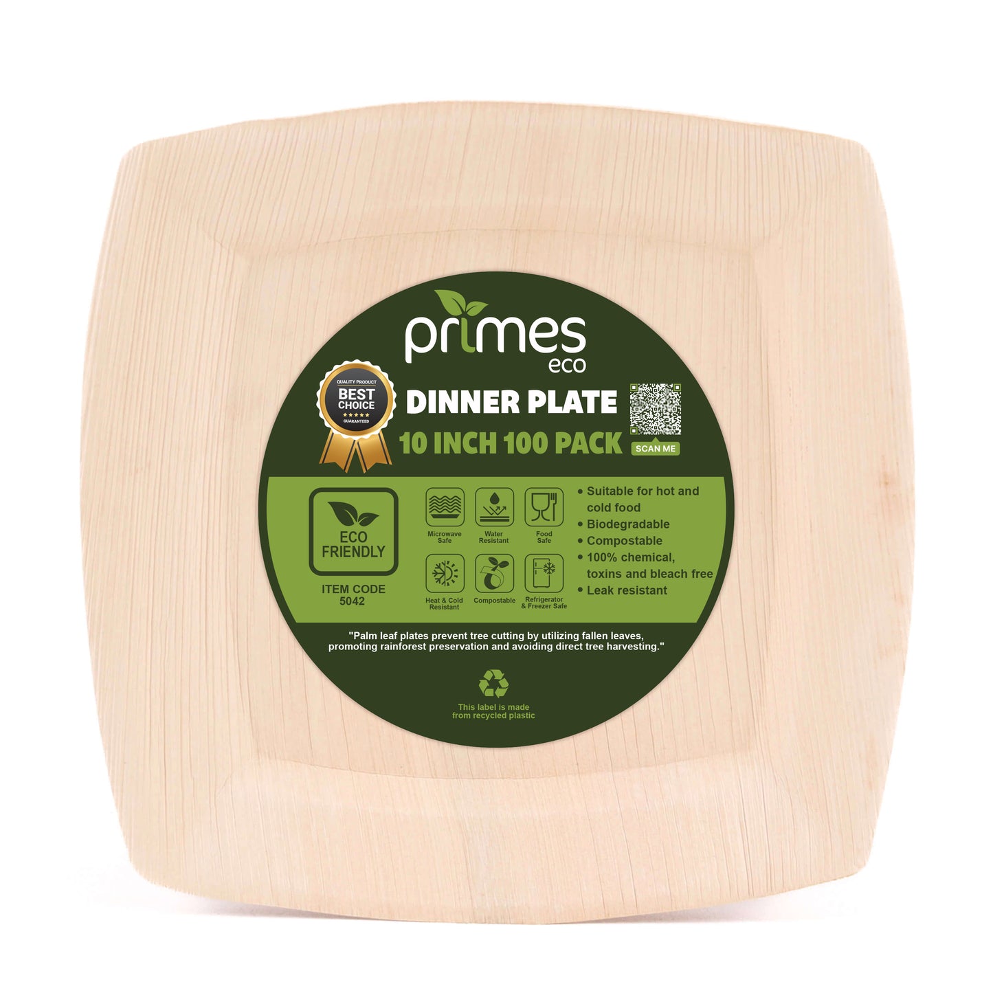10 Inch Disposable Palm Leaf Dinner Plates - Natural Wooden-Style Disposable Plates for Hot & Cold Food
