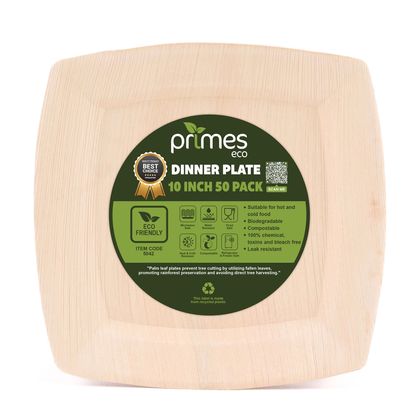 10 Inch Disposable Palm Leaf Dinner Plates - Natural Wooden-Style Disposable Plates for Hot & Cold Food
