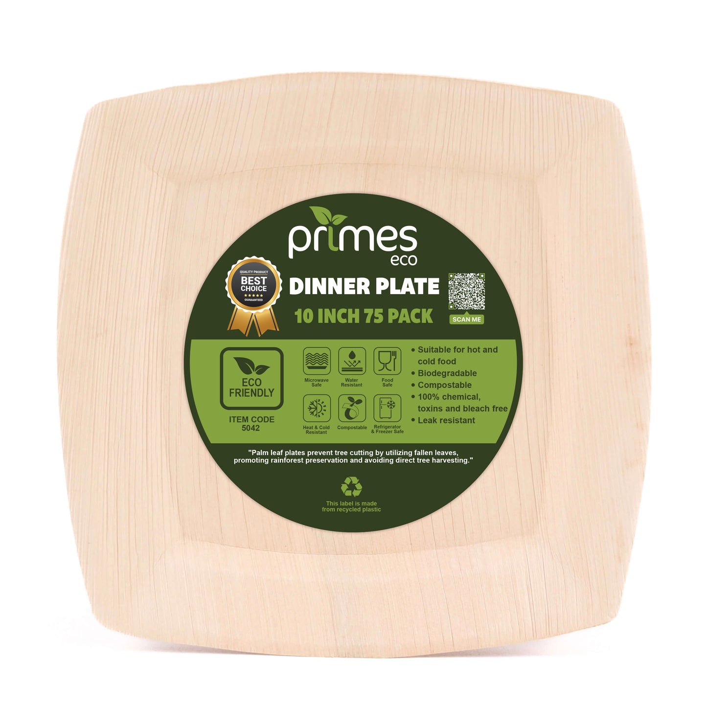10 Inch Disposable Palm Leaf Dinner Plates - Natural Wooden-Style Disposable Plates for Hot & Cold Food