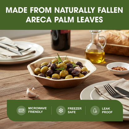 Disposable Palm Leaf Octa Bowls 4 Inch 120ml Natural Areca Leaf Bowls for Snacks & Small Salads Suitable for Parties, Buffets, Events, Catering & Food Service Use