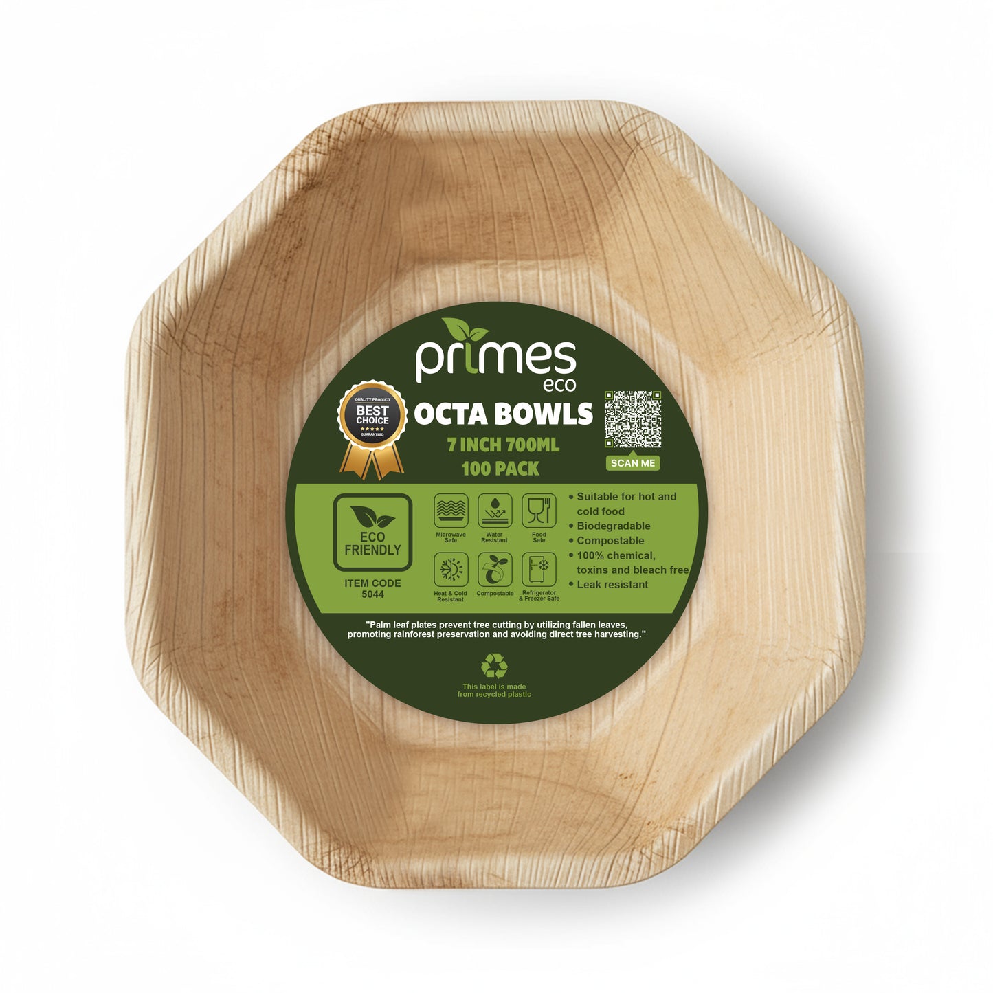 Disposable Palm Leaf Octa Bowls 7 Inch 700ml Natural Areca Leaf Serving Bowls for Salads & Meals Suitable for Parties, Buffets, Events, Catering & Professional Food Service Use