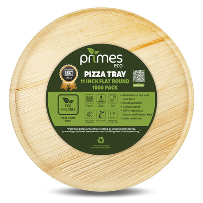 Disposable Palm Leaf 11" (27.94cm) Flat Round Pizza Trays – Strong, Microwave & Freezer Safe