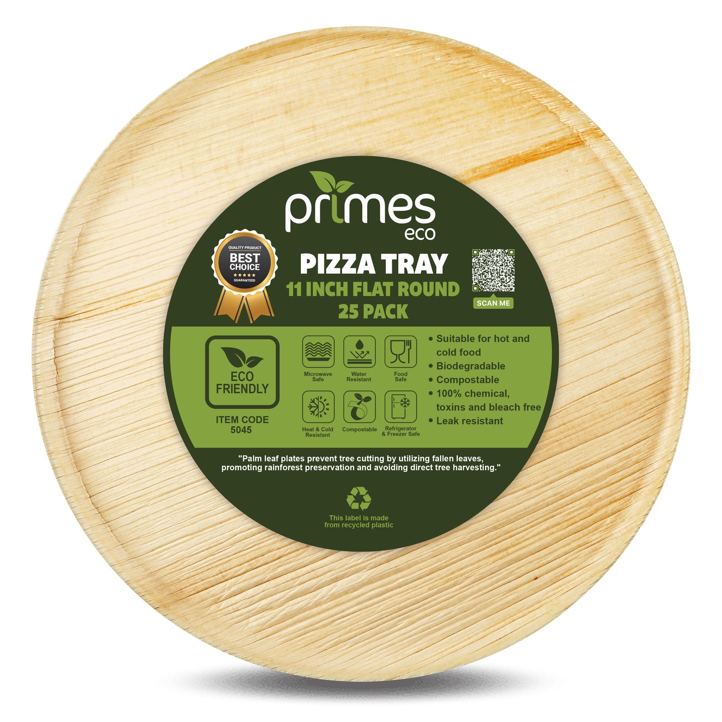 Disposable Palm Leaf 11" (27.94cm) Flat Round Pizza Trays – Strong, Microwave & Freezer Safe