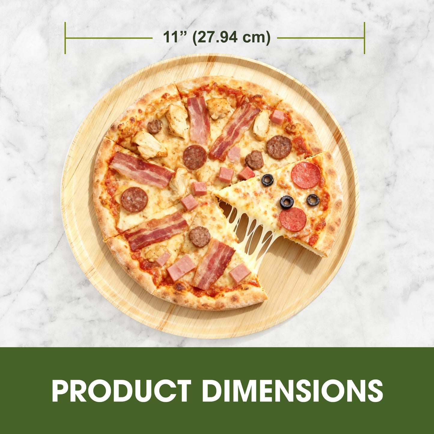 Disposable Palm Leaf 11" (27.94cm) Flat Round Pizza Trays – Strong, Microwave & Freezer Safe