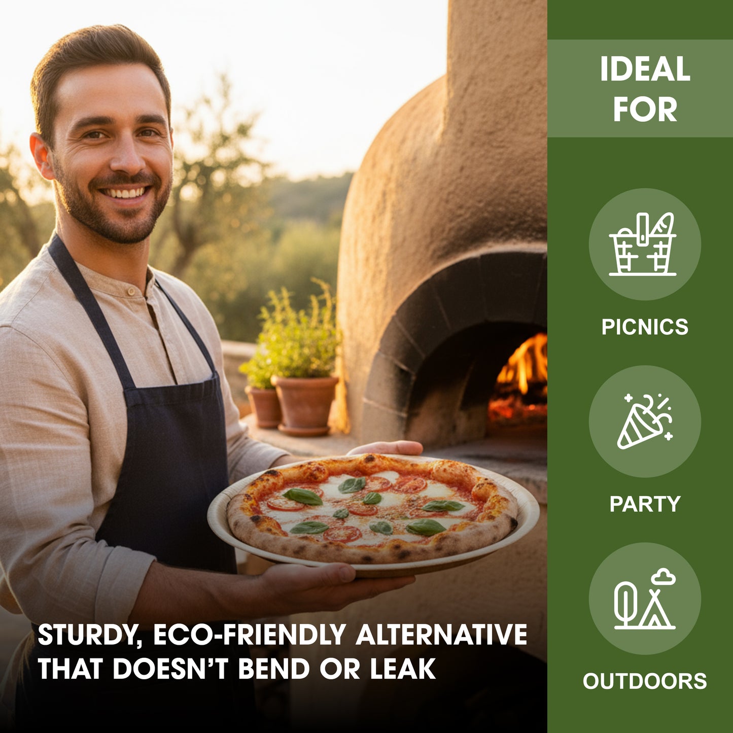 Disposable Palm Leaf 11" (27.94cm) Flat Round Pizza Trays – Strong, Microwave & Freezer Safe