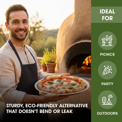 Disposable Palm Leaf 11" (27.94cm) Flat Round Pizza Trays – Strong, Microwave & Freezer Safe