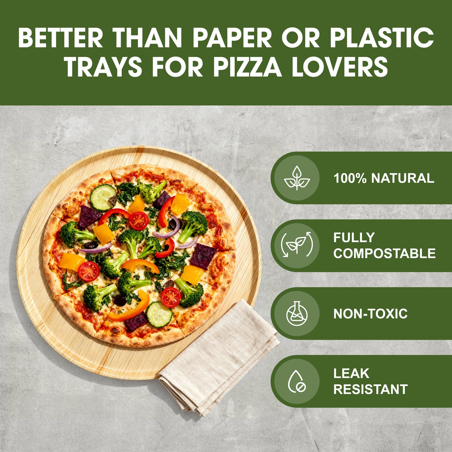 Disposable Palm Leaf 11" (27.94cm) Flat Round Pizza Trays – Strong, Microwave & Freezer Safe