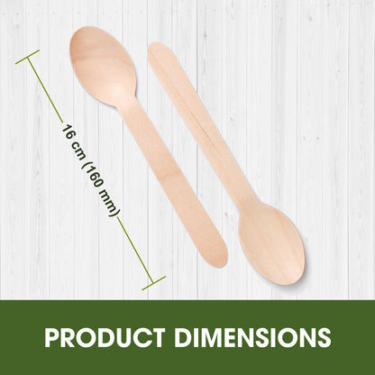 Disposable Wooden Spoon 160mm – Single Use Birchwood Cutlery for Hot & Cold Foods, Smooth Finish Spoon for Parties, Catering, Events & Everyday Dining
