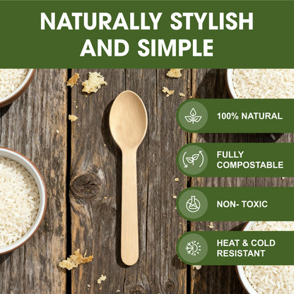 Disposable Wooden Spoon 160mm – Single Use Birchwood Cutlery for Hot & Cold Foods, Smooth Finish Spoon for Parties, Catering, Events & Everyday Dining
