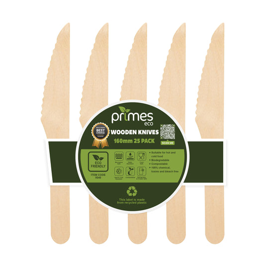 Disposable Birch Wood Wooden Knives 160mm – Single-Use Cutlery for Parties & Events – Strong Table Knives for Hot & Cold Food – Pairs with Disposable Plates & Bowls