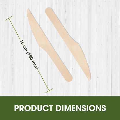 Disposable Birch Wood Wooden Knives 160mm – Single-Use Cutlery for Parties & Events – Strong Table Knives for Hot & Cold Food – Pairs with Disposable Plates & Bowls