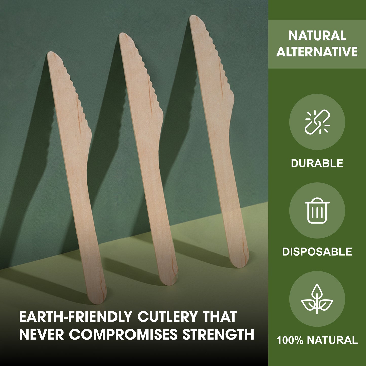Disposable Birch Wood Wooden Knives 160mm – Single-Use Cutlery for Parties & Events – Strong Table Knives for Hot & Cold Food – Pairs with Disposable Plates & Bowls