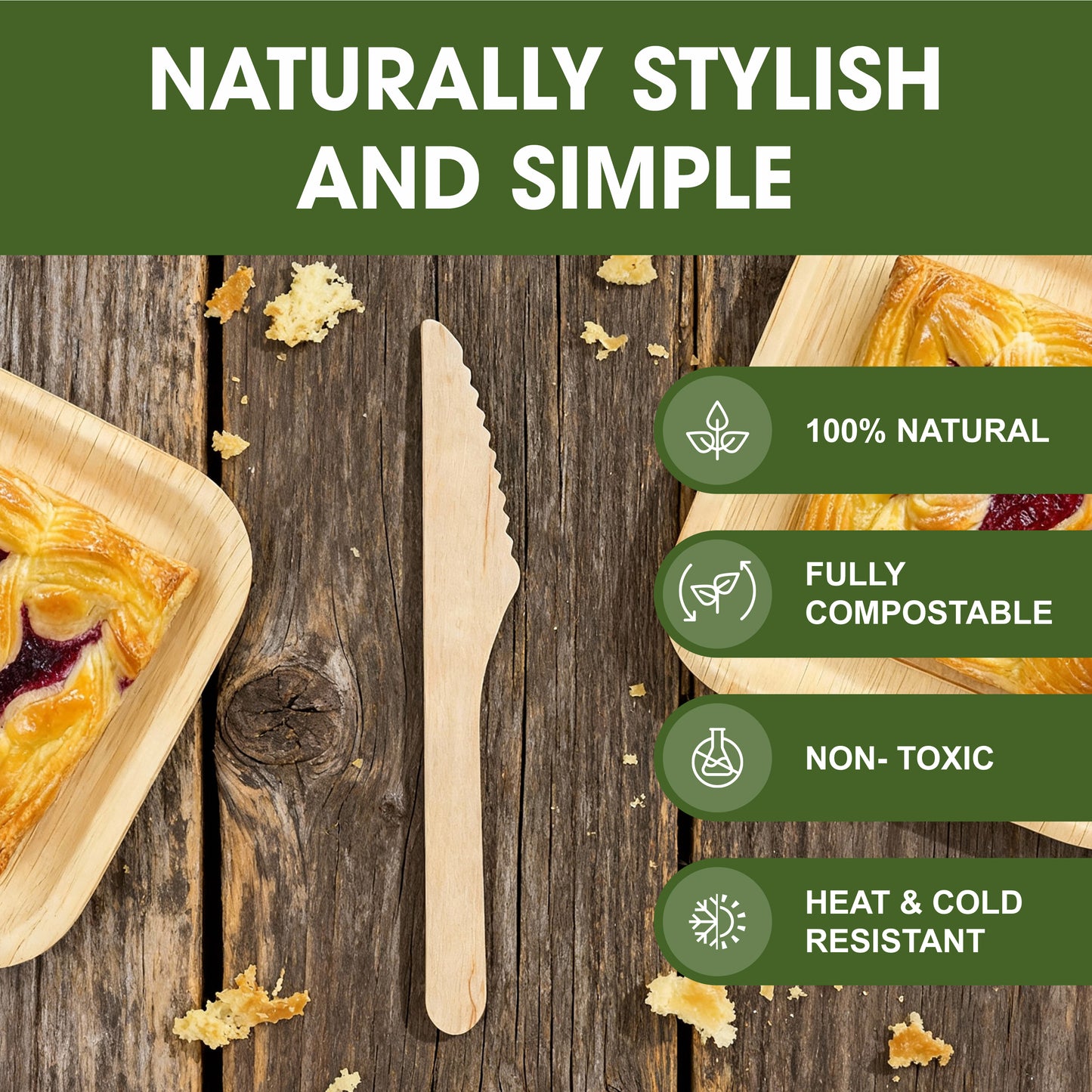 Disposable Birch Wood Wooden Knives 160mm – Single-Use Cutlery for Parties & Events – Strong Table Knives for Hot & Cold Food – Pairs with Disposable Plates & Bowls