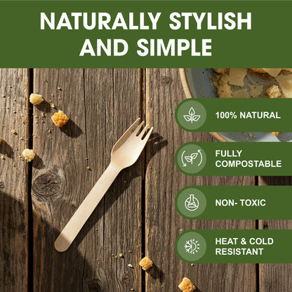 Disposable Birch Wood Wooden Forks 16cm – Sturdy Single-Use Cutlery for Parties, Catering & Events – Pair with Disposable Plates Bowls & Serving Trays (Fork | 16cm)