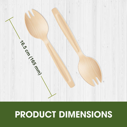 Disposable Birch Wood Spork 165mm – Single-Use Wooden Cutlery for Hot & Cold Foods, Parties, Catering, Events, Takeaway Meals, Picnic & Food Service Use (Sporks | 16.5cm)