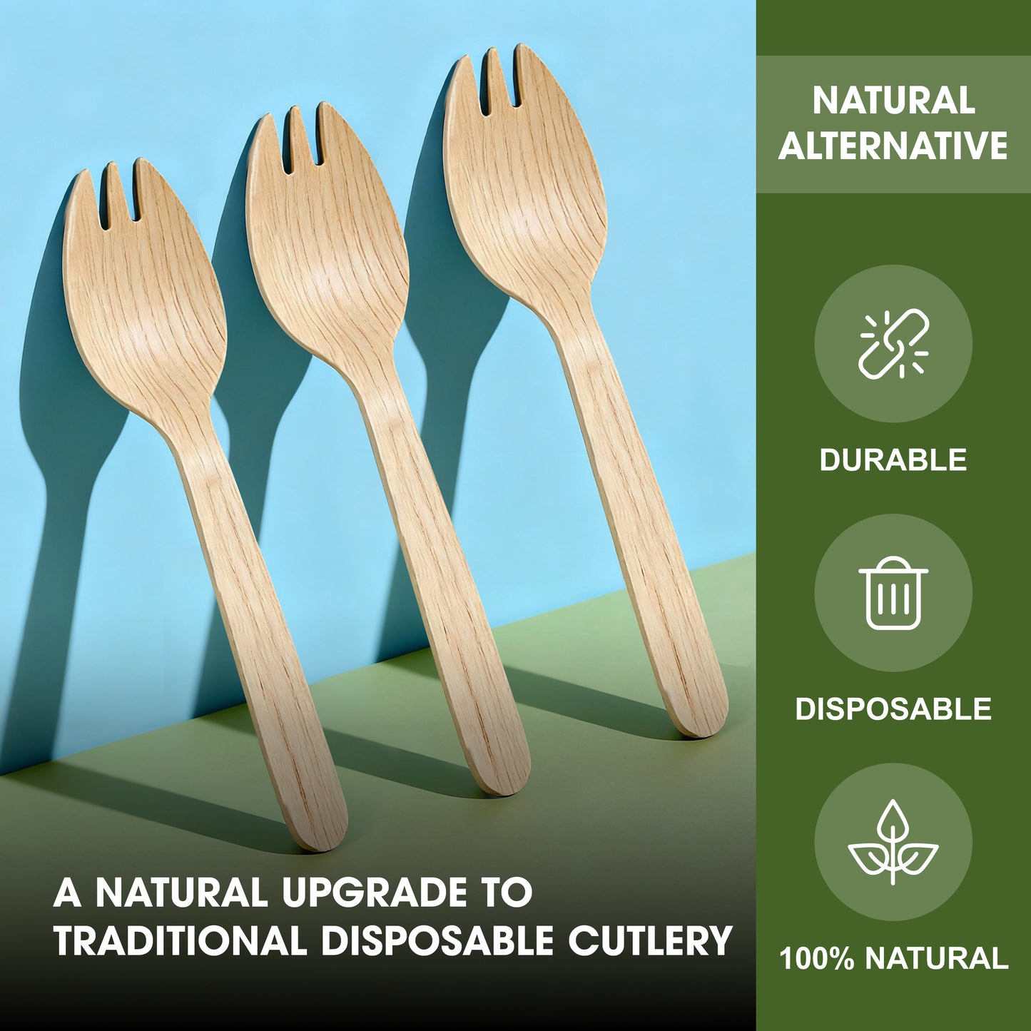 Disposable Birch Wood Spork 165mm – Single-Use Wooden Cutlery for Hot & Cold Foods, Parties, Catering, Events, Takeaway Meals, Picnic & Food Service Use (Sporks | 16.5cm)