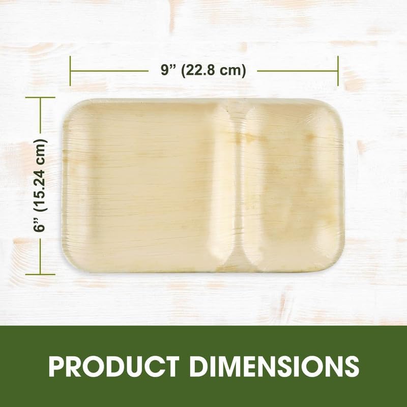 Medium 9x6 inch (22x15cm) Disposable Palm Leaf Partition Trays