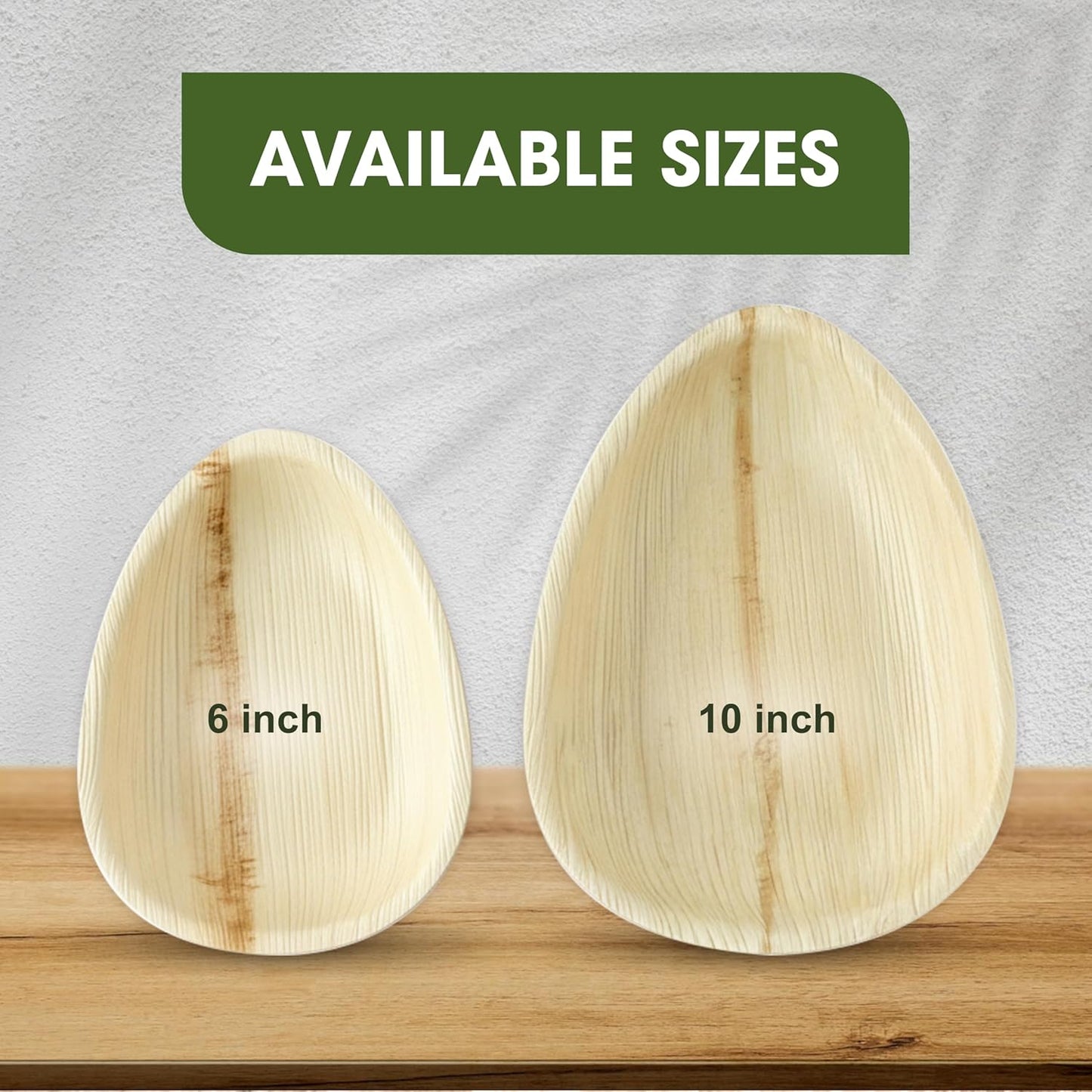 Palm Leaf Plates – 20 Pack 25 cm (10") Teardrop/Oval Disposable Dinnerware, Rustic Wood Look, Microwave & Freezer Safe, Areca Leaf Party Plates for Appetisers, Canapés, Desserts