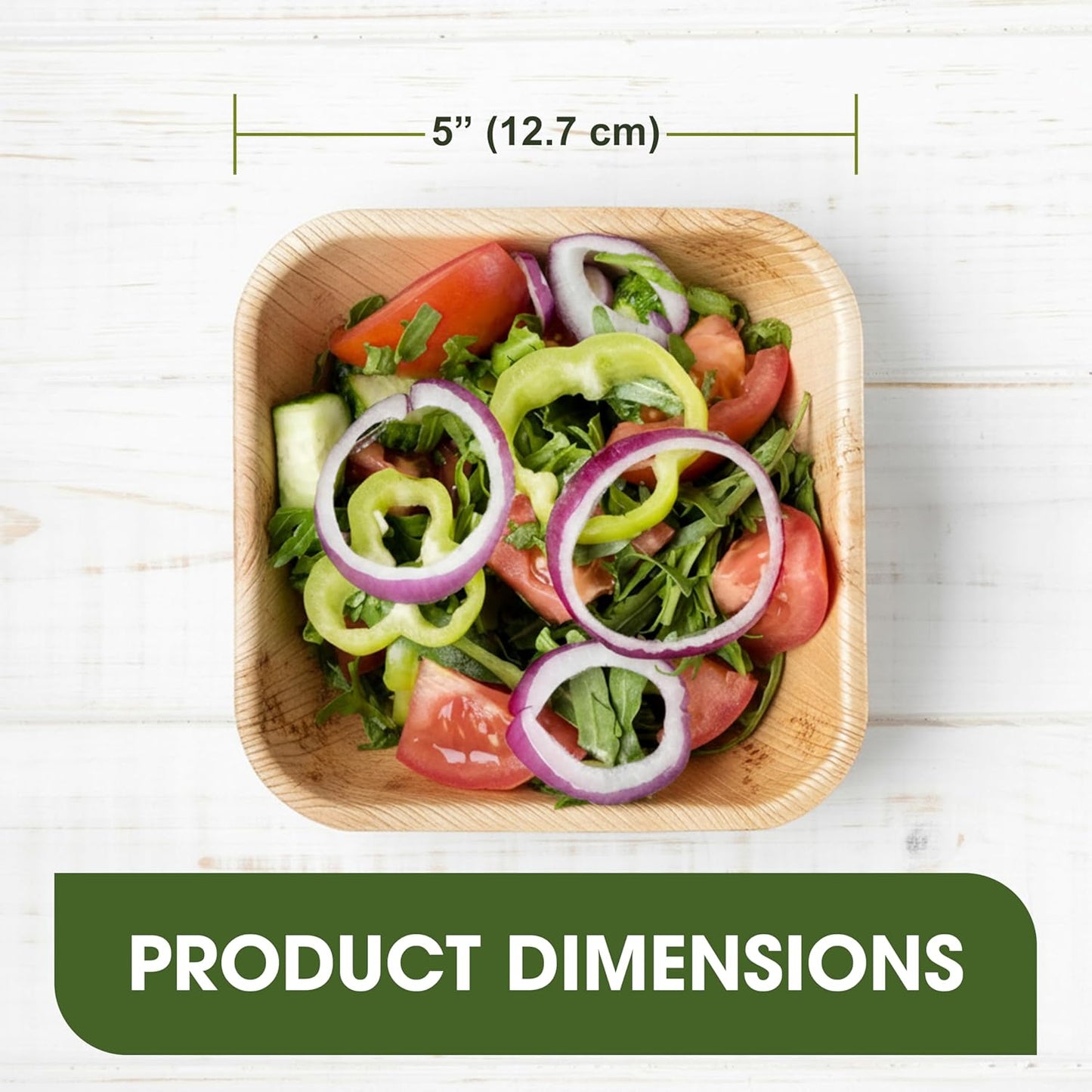 25pcs Square Disposable Palm Leaf Bowls of 5” (13cm) 19.4oz (300ml), Biodegradable & Compostable, Natural Areca Tableware for Hot & Cold Food, Soup, Salad, Dessert, BBQ, Picnic & Parties