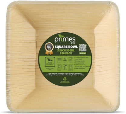 25pcs Square Disposable Palm Leaf Bowls of 5” (13cm) 19.4oz (300ml), Biodegradable & Compostable, Natural Areca Tableware for Hot & Cold Food, Soup, Salad, Dessert, BBQ, Picnic & Parties