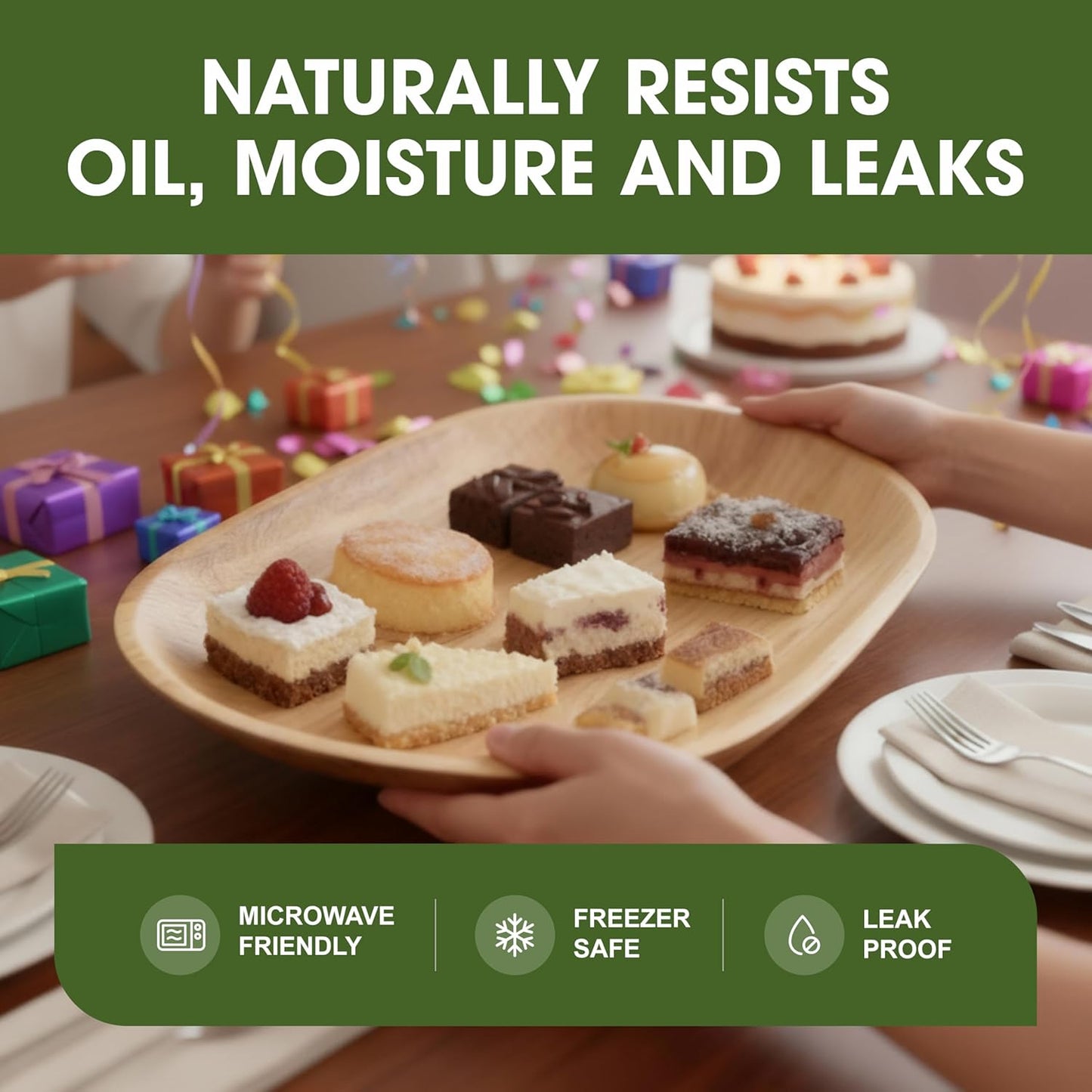 10 Disposable Palm Leaf Serving Platters – Large Oval 22″ x 12″ (56 × 30 cm) – Eco-Friendly Biodegradable Food Trays for Weddings, Parties, Canapés, Charcuterie Boards, Hot Food Servings