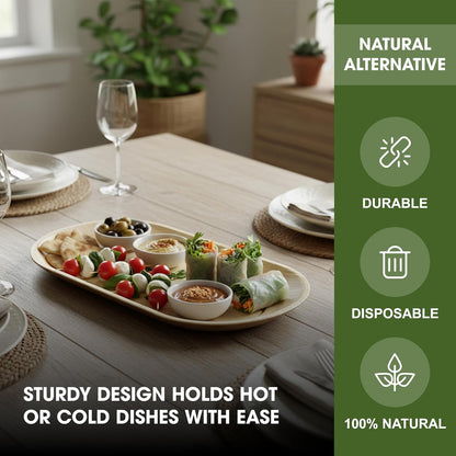 10 Disposable Palm Leaf Serving Platters – Large Oval 22″ x 12″ (56 × 30 cm) – Eco-Friendly Biodegradable Food Trays for Weddings, Parties, Canapés, Charcuterie Boards, Hot Food Servings