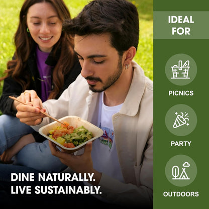 25pcs Square Disposable Palm Leaf Bowls of 5” (13cm) 19.4oz (300ml), Biodegradable & Compostable, Natural Areca Tableware for Hot & Cold Food, Soup, Salad, Dessert, BBQ, Picnic & Parties