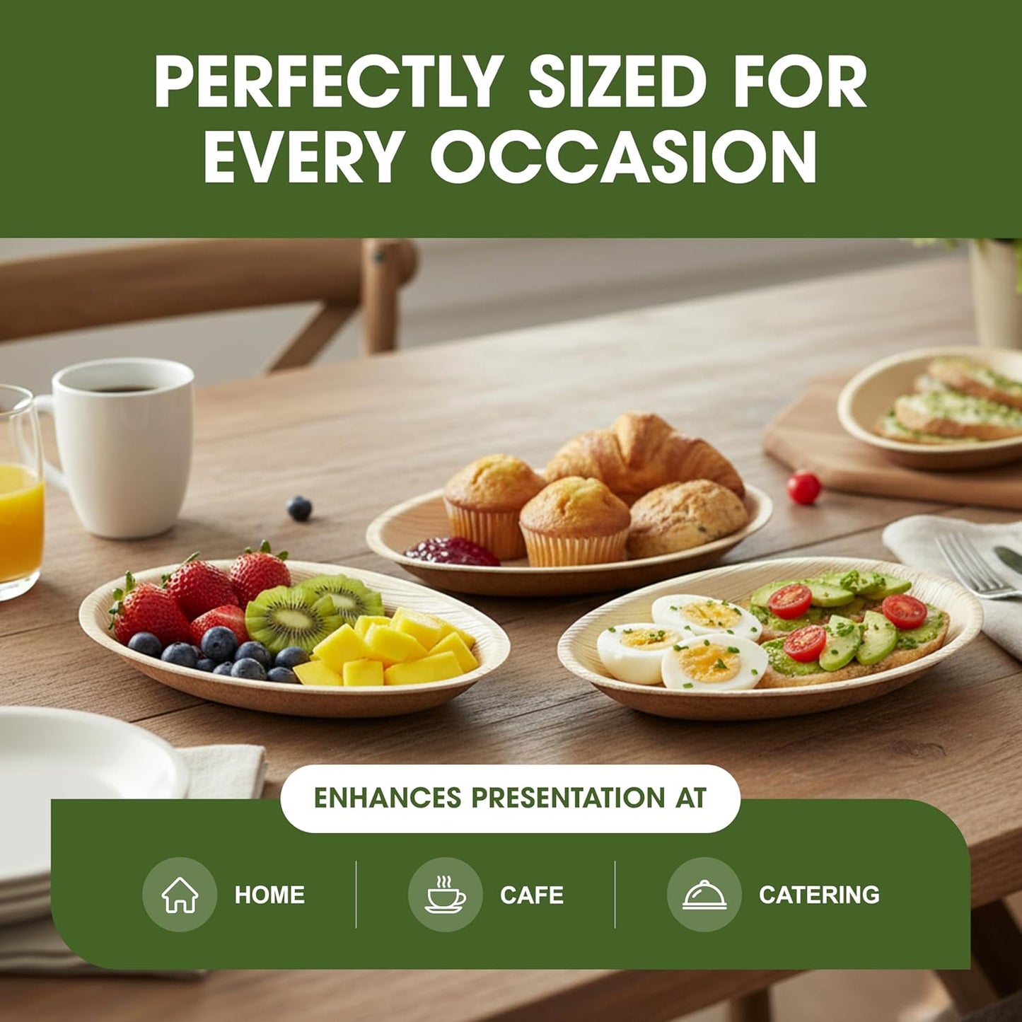 Palm Leaf Plates – 20 Pack 15 cm (6") Teardrop/Oval Disposable Dinnerware, Rustic Wood Look, Microwave & Freezer Safe, Areca Leaf Party Plates for Appetisers, Canapés, Desserts