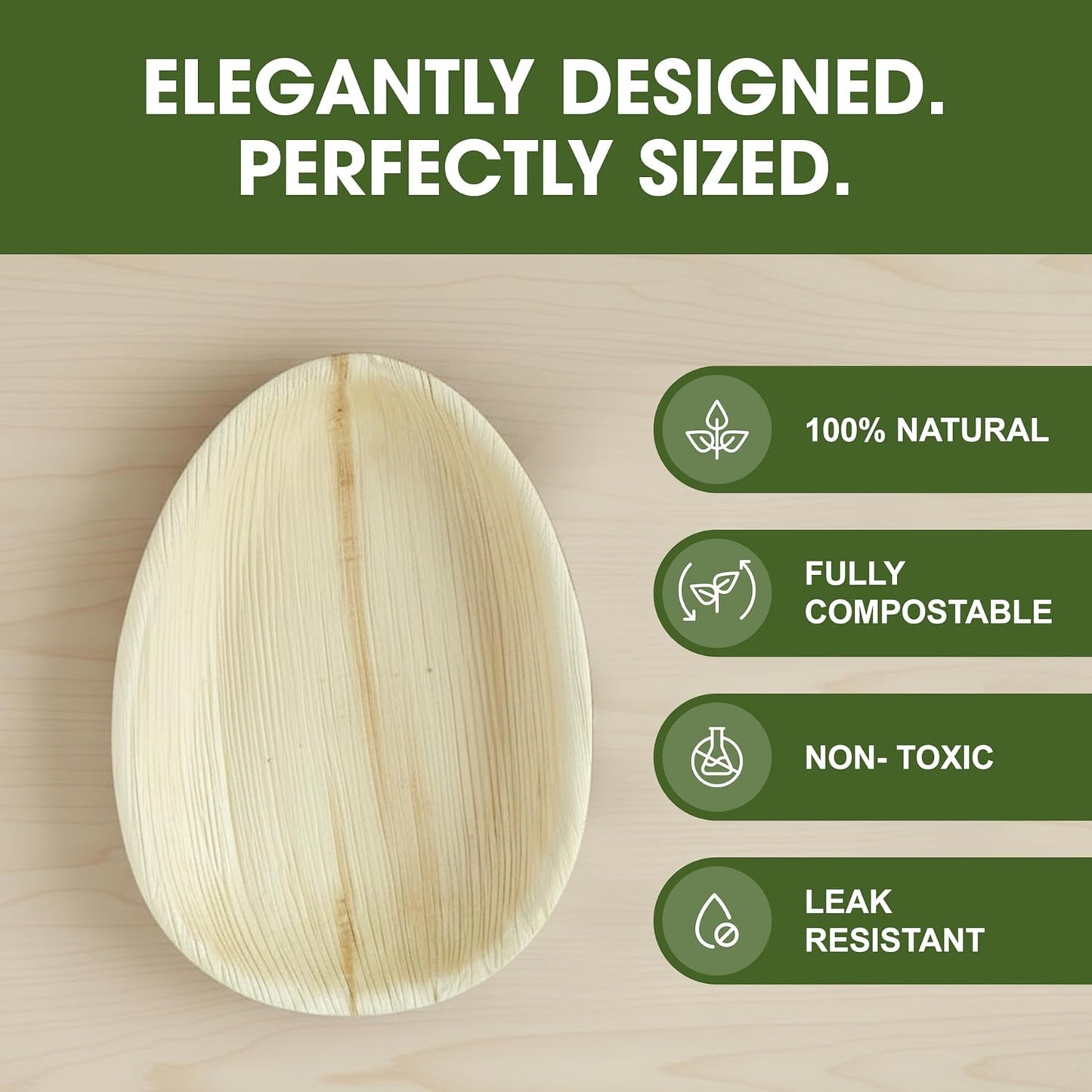 Palm Leaf Plates – 20 Pack 15 cm (6") Teardrop/Oval Disposable Dinnerware, Rustic Wood Look, Microwave & Freezer Safe, Areca Leaf Party Plates for Appetisers, Canapés, Desserts