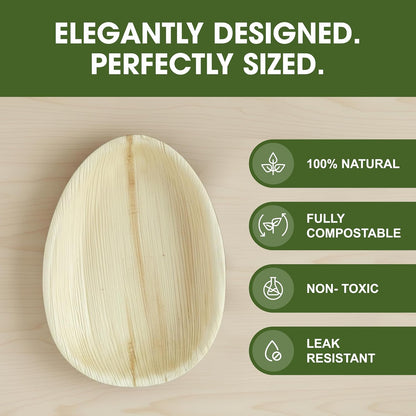 Palm Leaf Plates – 20 Pack 15 cm (6") Teardrop/Oval Disposable Dinnerware, Rustic Wood Look, Microwave & Freezer Safe, Areca Leaf Party Plates for Appetisers, Canapés, Desserts