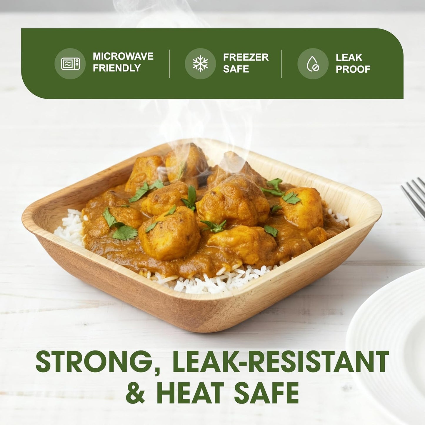 25pcs Square Disposable Palm Leaf Bowls of 5” (13cm) 19.4oz (300ml), Biodegradable & Compostable, Natural Areca Tableware for Hot & Cold Food, Soup, Salad, Dessert, BBQ, Picnic & Parties