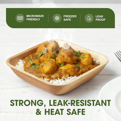 25pcs Square Disposable Palm Leaf Bowls of 5” (13cm) 19.4oz (300ml), Biodegradable & Compostable, Natural Areca Tableware for Hot & Cold Food, Soup, Salad, Dessert, BBQ, Picnic & Parties