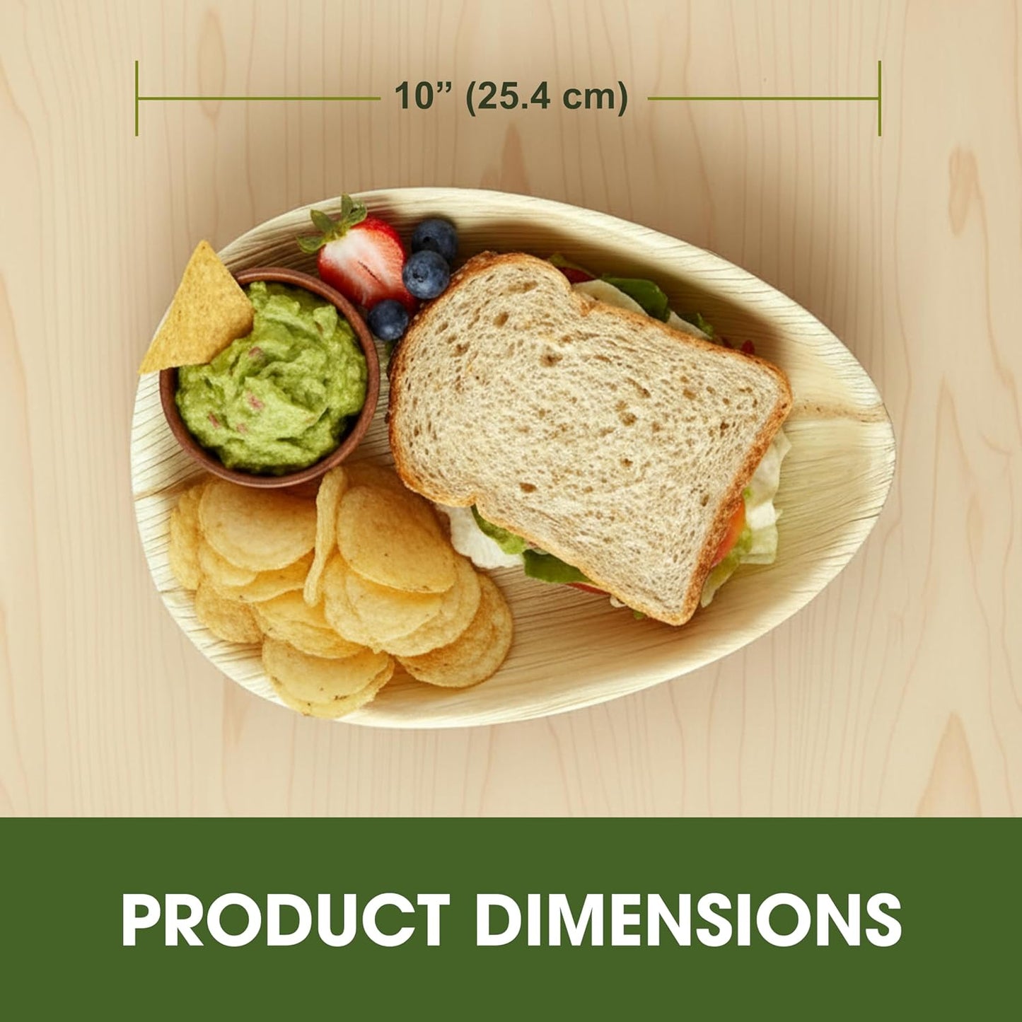 Palm Leaf Plates – 20 Pack 25 cm (10") Teardrop/Oval Disposable Dinnerware, Rustic Wood Look, Microwave & Freezer Safe, Areca Leaf Party Plates for Appetisers, Canapés, Desserts