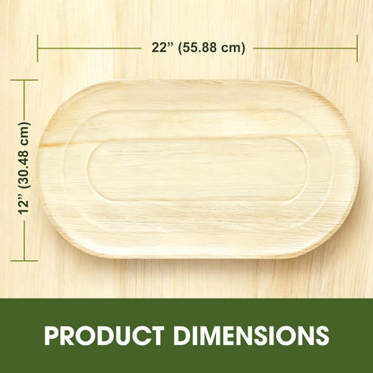 10 Disposable Palm Leaf Serving Platters – Large Oval 22″ x 12″ (56 × 30 cm) – Eco-Friendly Biodegradable Food Trays for Weddings, Parties, Canapés, Charcuterie Boards, Hot Food Servings