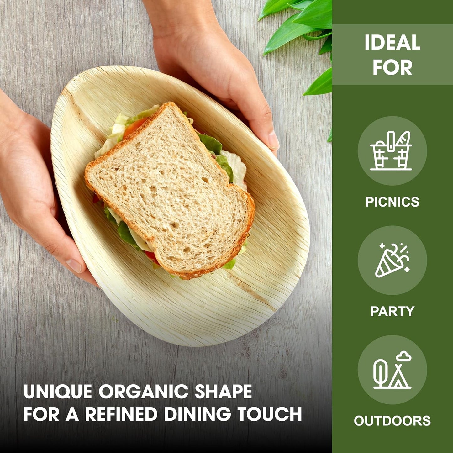 Palm Leaf Plates – 20 Pack 15 cm (6") Teardrop/Oval Disposable Dinnerware, Rustic Wood Look, Microwave & Freezer Safe, Areca Leaf Party Plates for Appetisers, Canapés, Desserts