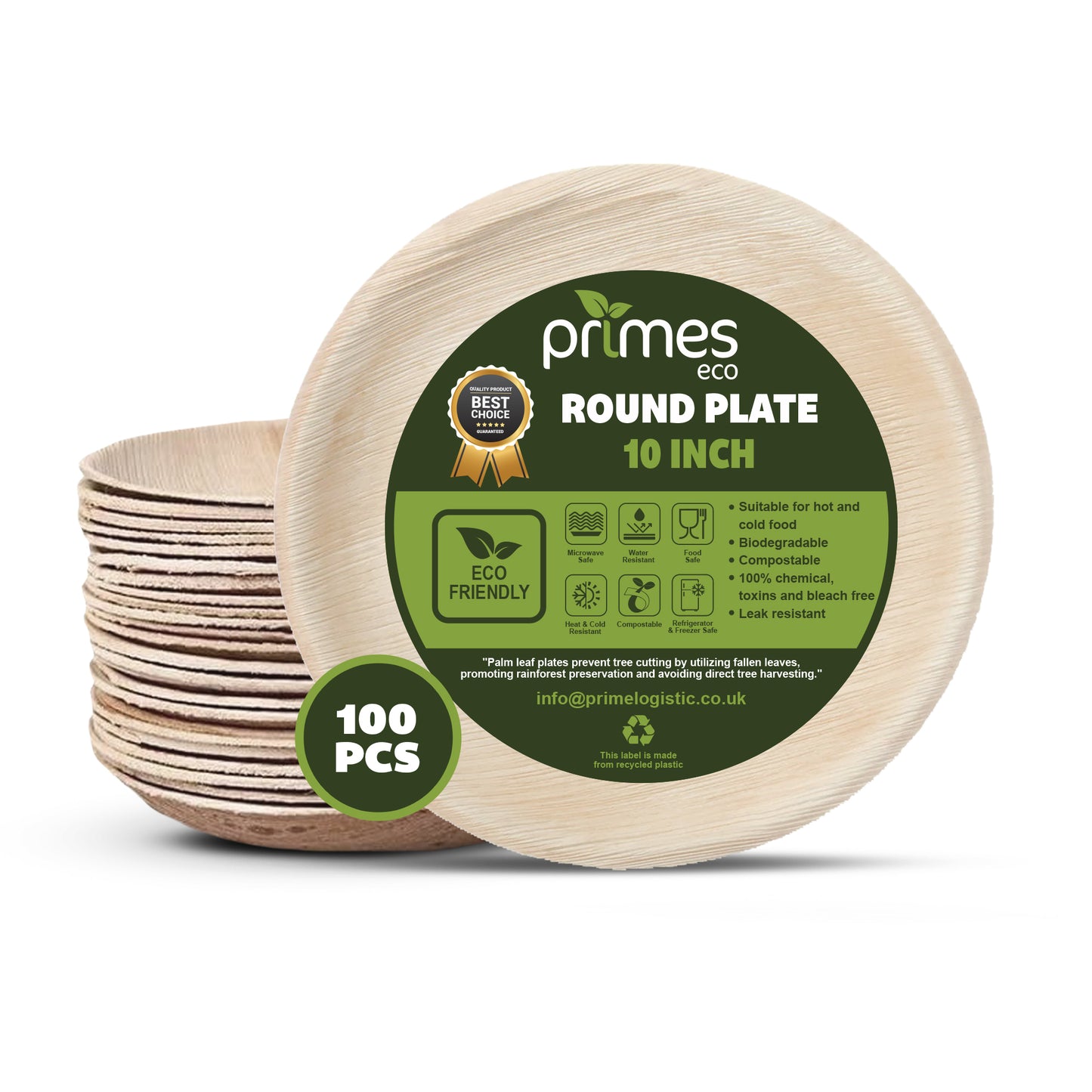 PRIMES ECO 10 Inch - Disposable Palm Leaf Large Round Plates, Eco Friendly Biodegradable Compostable Plates, Like Wooden Plates, Chemical free Plates, office Party Wedding Picnic Plates