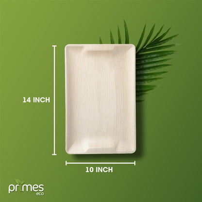 PRIMES ECO 14 x 10 Inch Disposable Palm Leaf Serving Trays, Platters Starters Wedding Parties, Eco Friendly Biodegradable Tray, Party & Picnic, Microwave & Oven Safe Serving BBQ